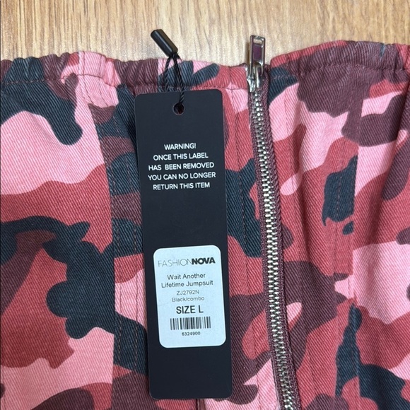 Fashion Nova. Red and Orange Jumpsuit with Wide-Leg Design - Picture 7 of 9